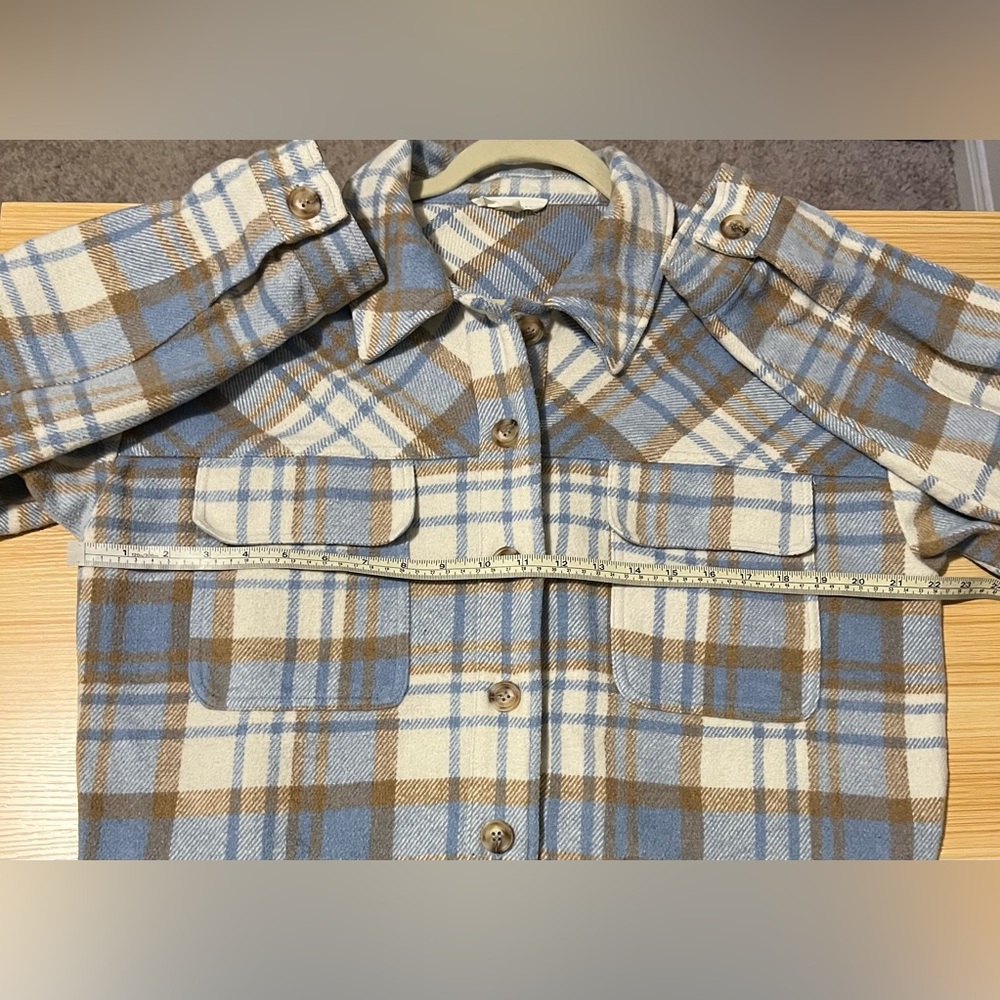 La Hearts Blue and Tan Plaid Utility Jacket Confy Cozy Cabincore Shacket - Picture 6 of 7